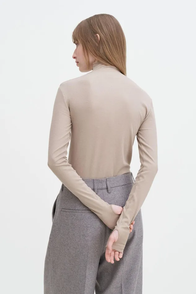 Women Rib Mock Neck Top Sandstone Filippa K Tops