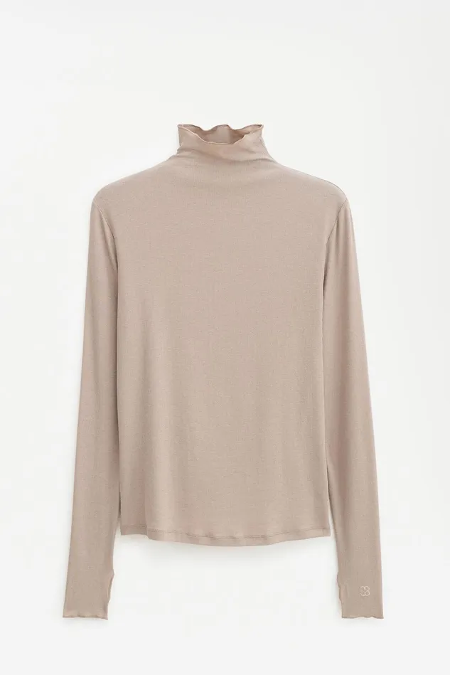 Women Rib Mock Neck Top Sandstone Filippa K Tops