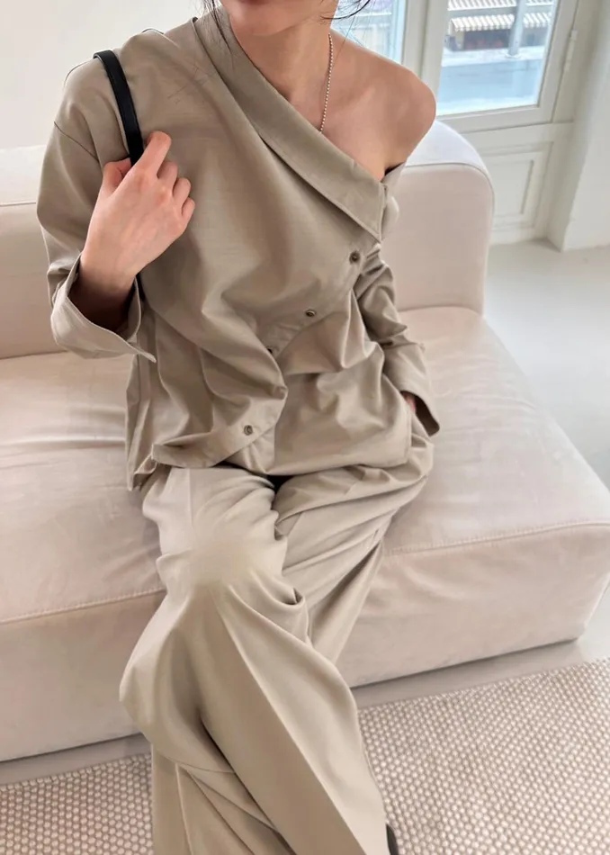 Women Roan Asymmetric Button Up Blouse 8211 Beige The Frankie Shop Tops