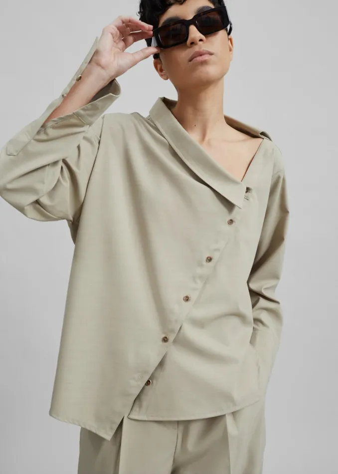 Women Roan Asymmetric Button Up Blouse 8211 Beige The Frankie Shop Tops