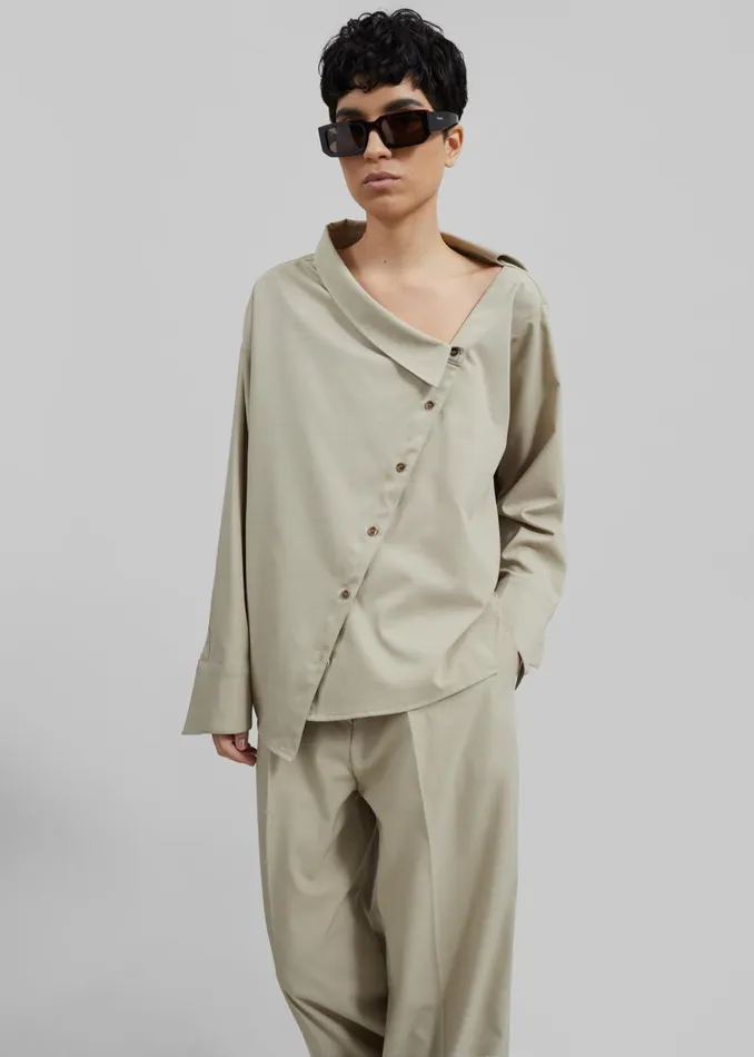 Women Roan Asymmetric Button Up Blouse 8211 Beige The Frankie Shop Tops