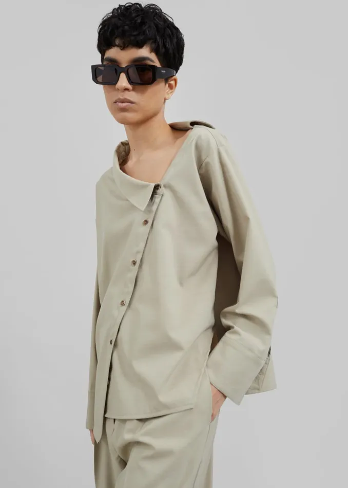 Women Roan Asymmetric Button Up Blouse 8211 Beige The Frankie Shop Tops