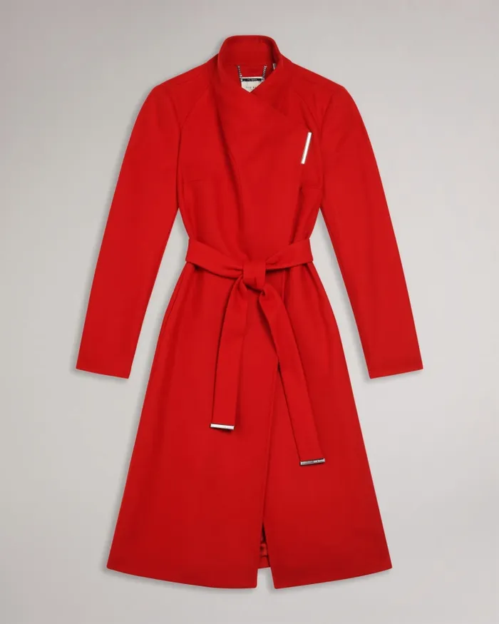 Women ROSE 8211 Wool Wrap Coat Red Ted Baker Coats and Jackets