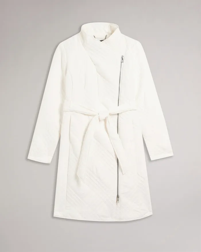 Women ROSEMAE 8211 Midi Quilted Wrap Coat With High Collar Ivory Ted Baker Coats and Jackets