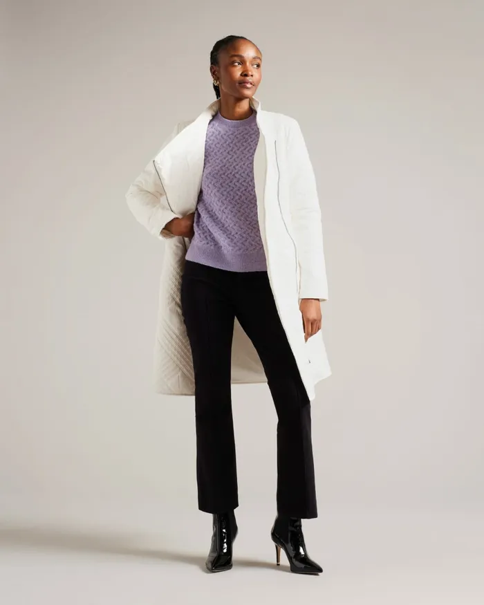 Women ROSEMAE 8211 Midi Quilted Wrap Coat With High Collar Ivory Ted Baker Coats and Jackets