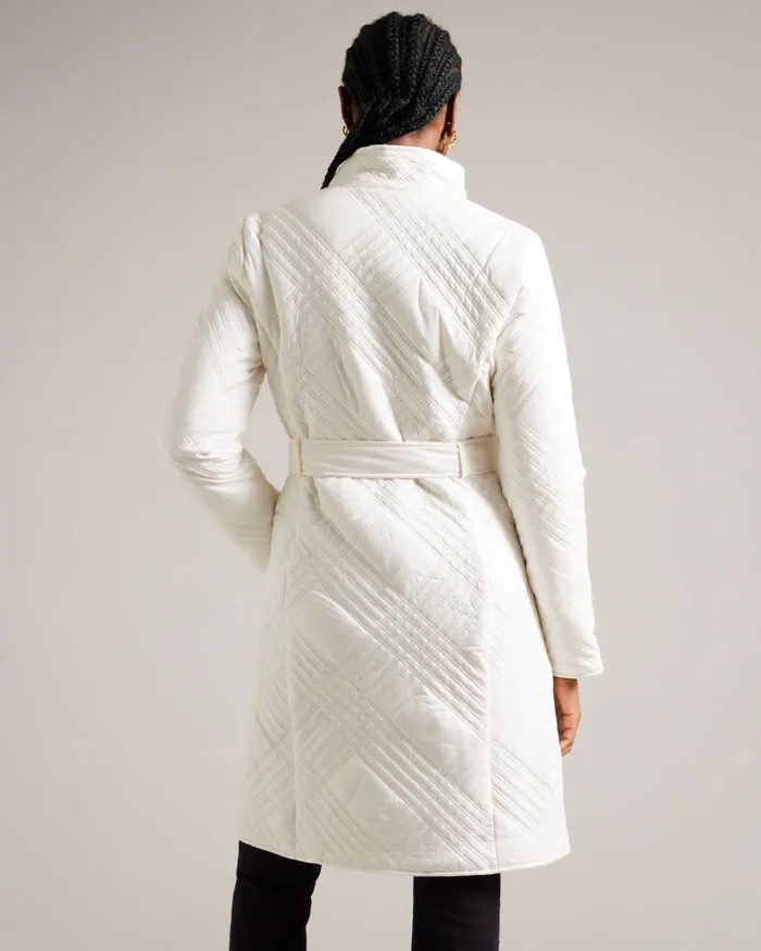 Women ROSEMAE 8211 Midi Quilted Wrap Coat With High Collar Ivory Ted Baker Coats and Jackets