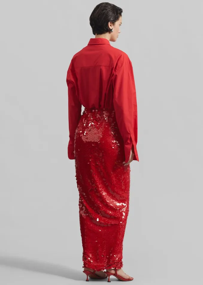 Women Rotate Asymmetric Sequin Skirt 8211 Racing Red The Frankie Shop Bottoms