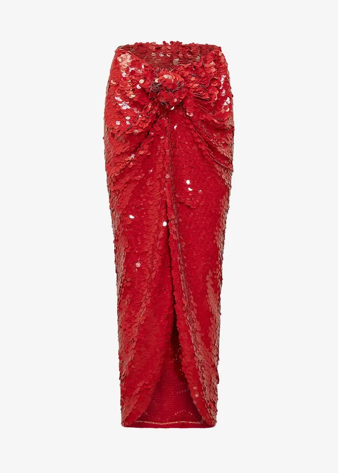 Women Rotate Asymmetric Sequin Skirt 8211 Racing Red The Frankie Shop Bottoms
