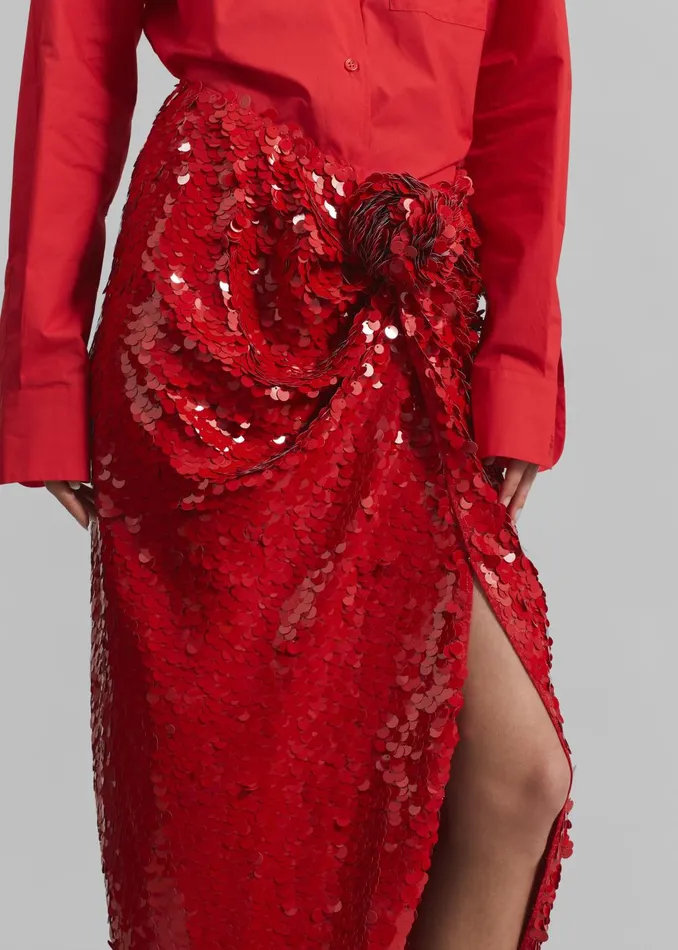 Women Rotate Asymmetric Sequin Skirt 8211 Racing Red The Frankie Shop Bottoms