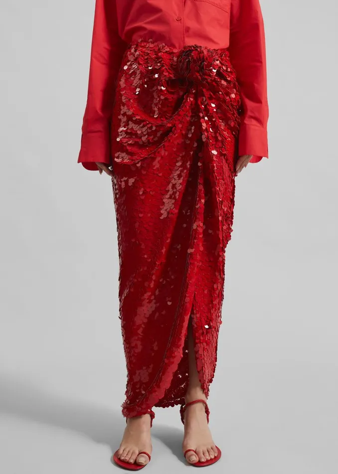 Women Rotate Asymmetric Sequin Skirt 8211 Racing Red The Frankie Shop Bottoms