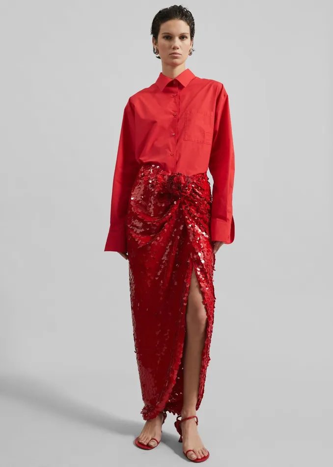 Women Rotate Asymmetric Sequin Skirt 8211 Racing Red The Frankie Shop Bottoms