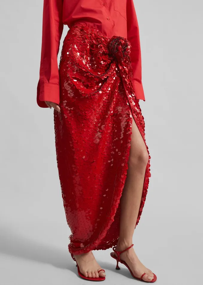 Women Rotate Asymmetric Sequin Skirt 8211 Racing Red The Frankie Shop Bottoms