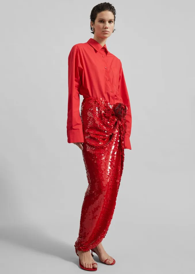 Women Rotate Asymmetric Sequin Skirt 8211 Racing Red The Frankie Shop Bottoms