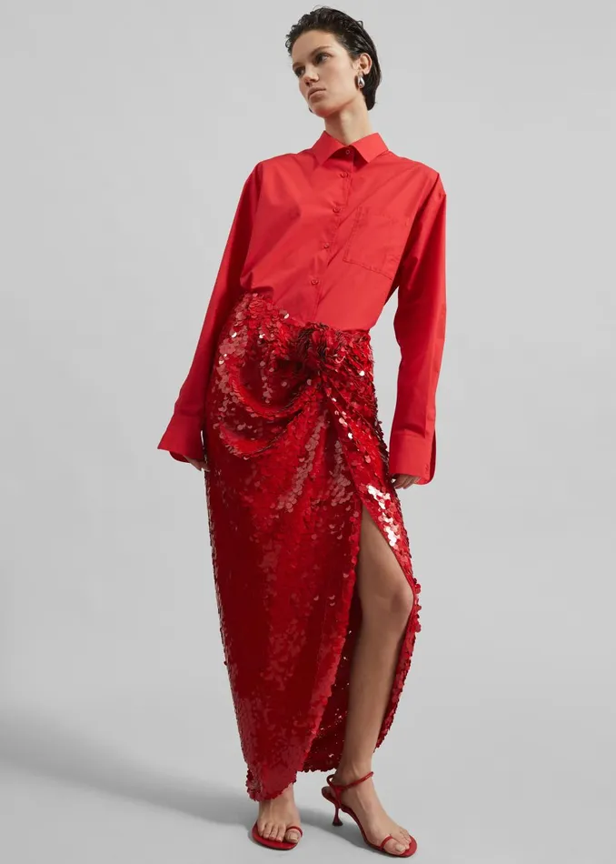 Women Rotate Asymmetric Sequin Skirt 8211 Racing Red The Frankie Shop Bottoms