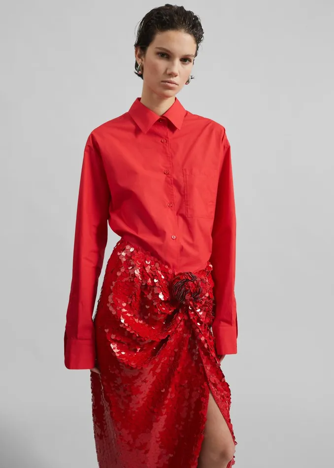 Women Rotate Asymmetric Sequin Skirt 8211 Racing Red The Frankie Shop Bottoms