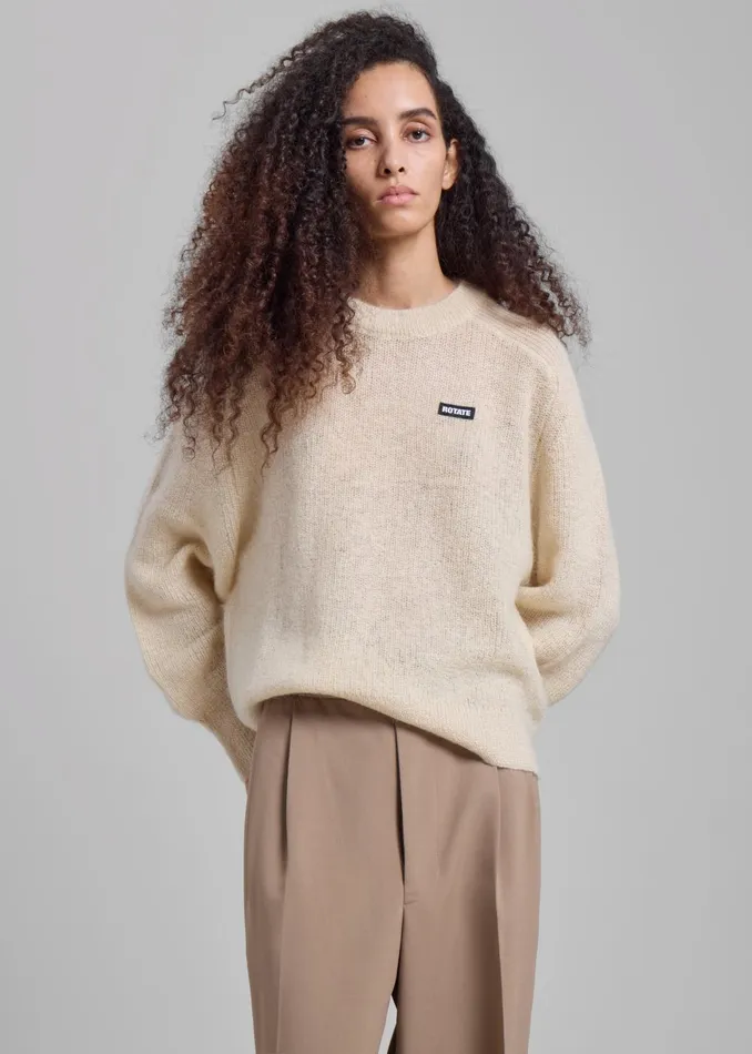 Women Rotate Light Knit Logo Sweater 8211 Parchment The Frankie Shop Knitwear