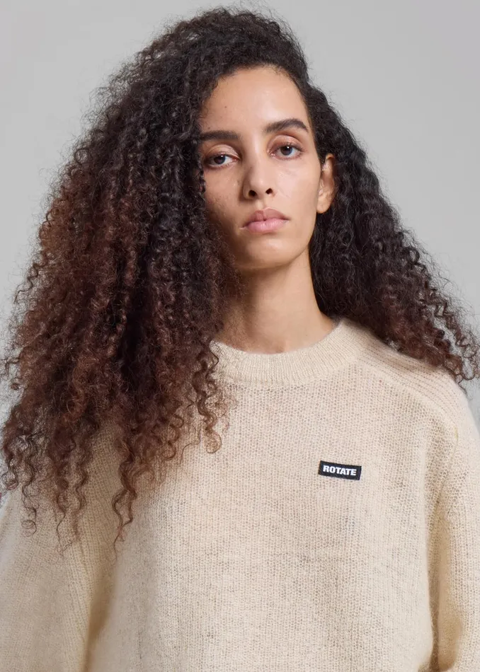Women Rotate Light Knit Logo Sweater 8211 Parchment The Frankie Shop Knitwear