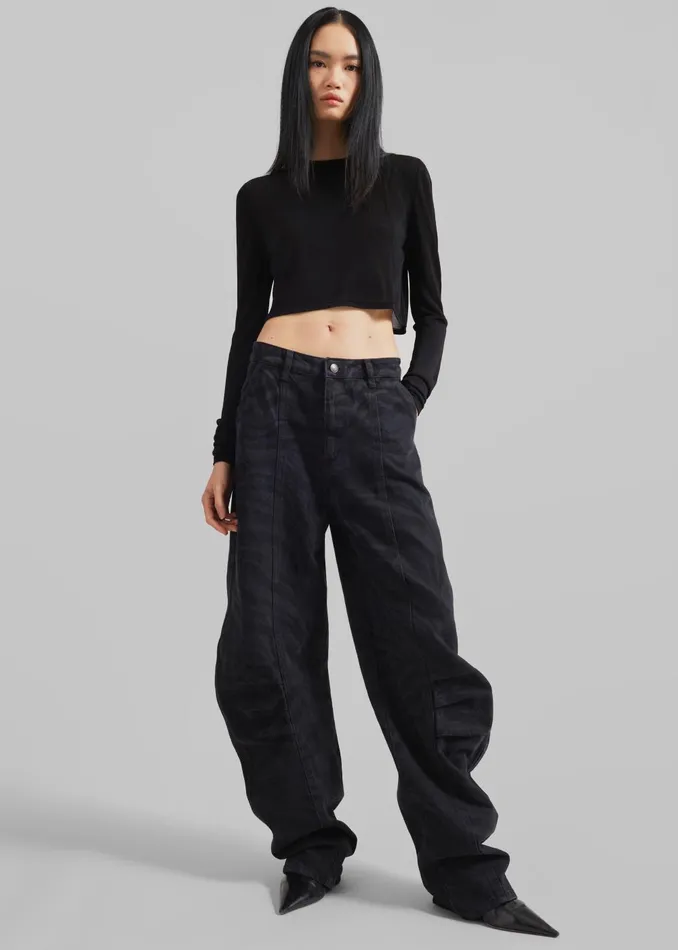 Women Rotate Zebra Twill Cargo Pants 8211 Black Washed The Frankie Shop Bottoms