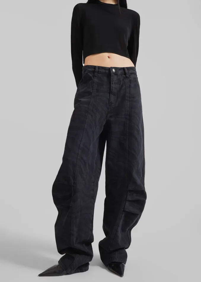 Women Rotate Zebra Twill Cargo Pants 8211 Black Washed The Frankie Shop Bottoms