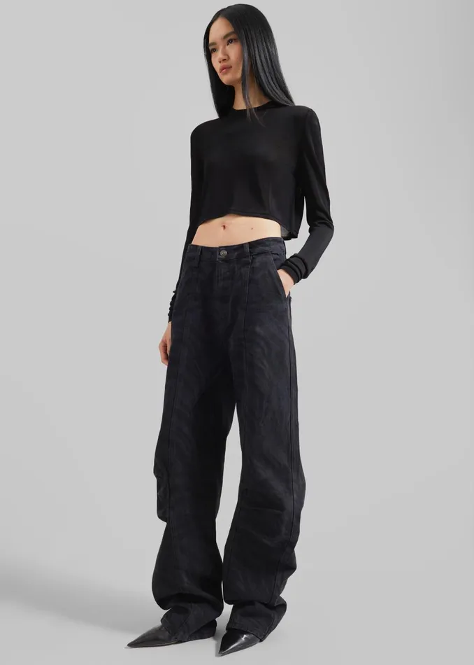 Women Rotate Zebra Twill Cargo Pants 8211 Black Washed The Frankie Shop Bottoms