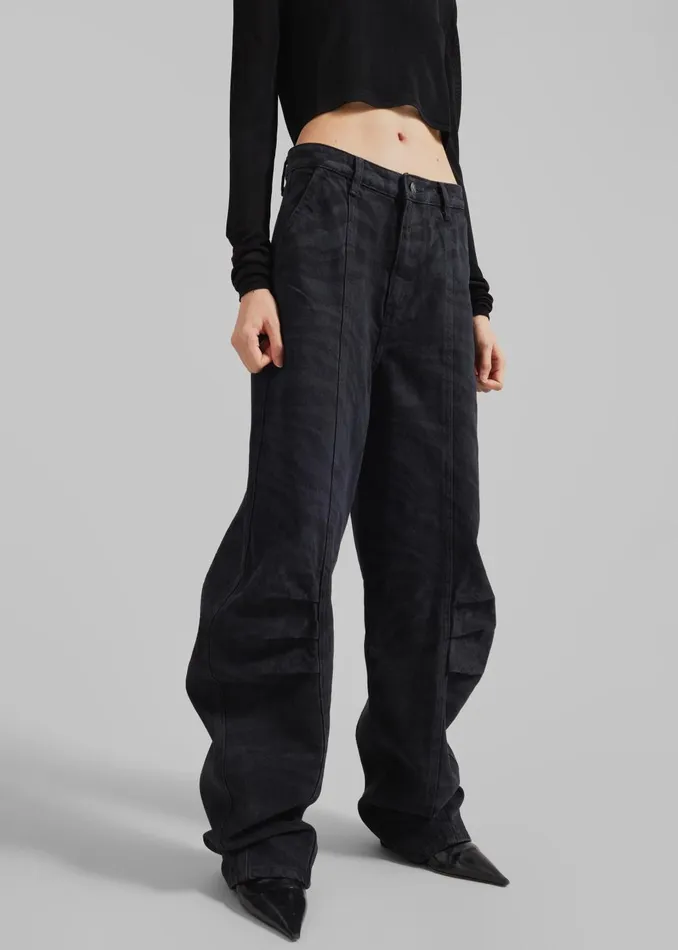 Women Rotate Zebra Twill Cargo Pants 8211 Black Washed The Frankie Shop Bottoms
