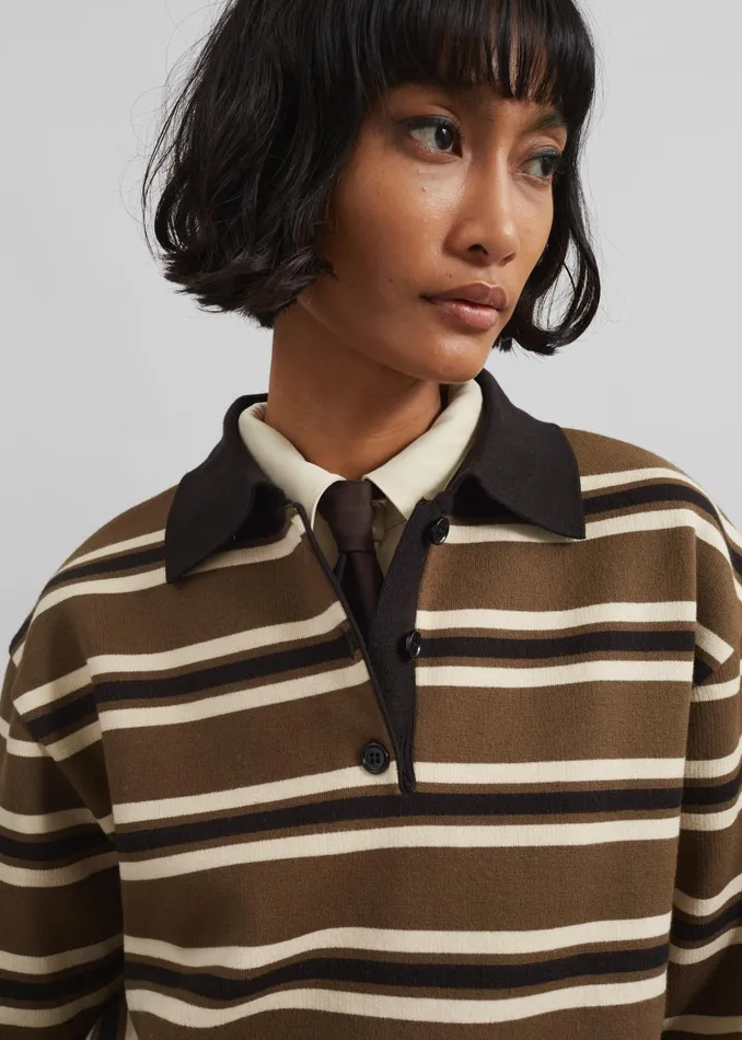 Women Royan Striped Polo 8211 Khaki Multi Stripe The Frankie Shop Knitwear