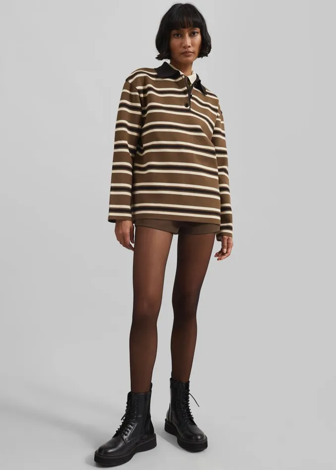 Women Royan Striped Polo 8211 Khaki Multi Stripe The Frankie Shop Knitwear