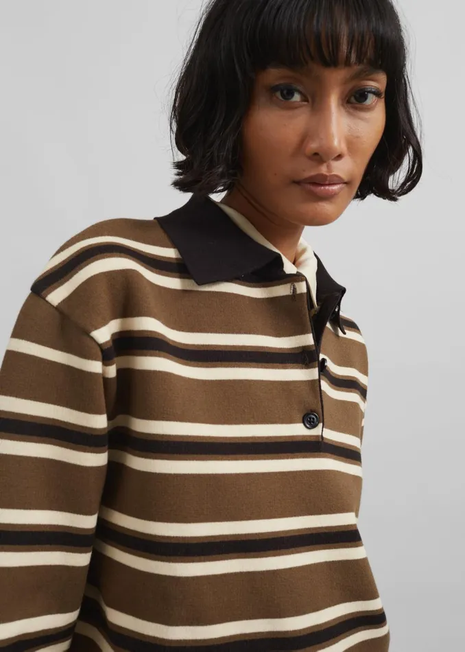 Women Royan Striped Polo 8211 Khaki Multi Stripe The Frankie Shop Knitwear