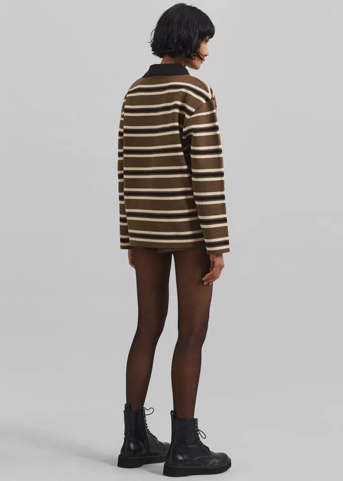Women Royan Striped Polo 8211 Khaki Multi Stripe The Frankie Shop Knitwear