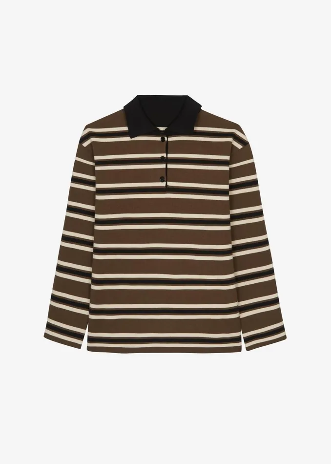 Women Royan Striped Polo 8211 Khaki Multi Stripe The Frankie Shop Knitwear