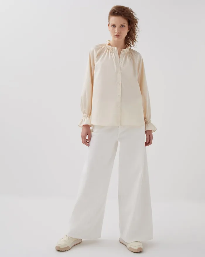 Women Ruffle Neck Shirt Pearled Ivory Comptoir Des Cotonniers Blouses and Shirts and Tops