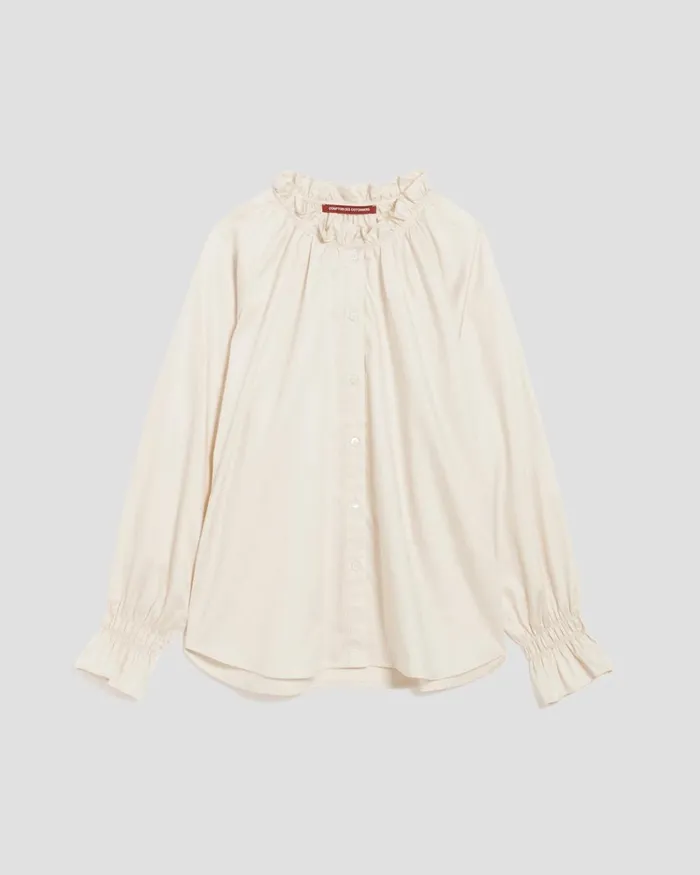 Women Ruffle Neck Shirt Pearled Ivory Comptoir Des Cotonniers Blouses and Shirts and Tops