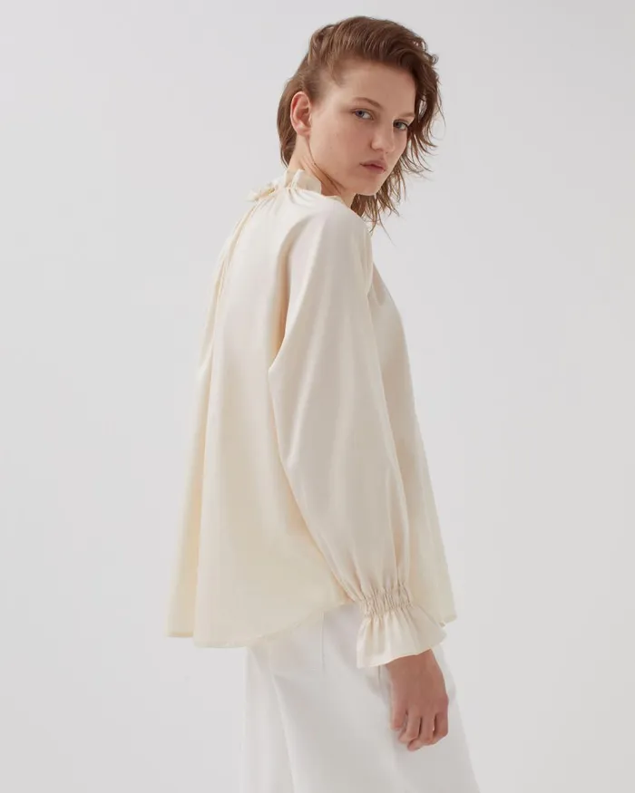 Women Ruffle Neck Shirt Pearled Ivory Comptoir Des Cotonniers Blouses and Shirts and Tops