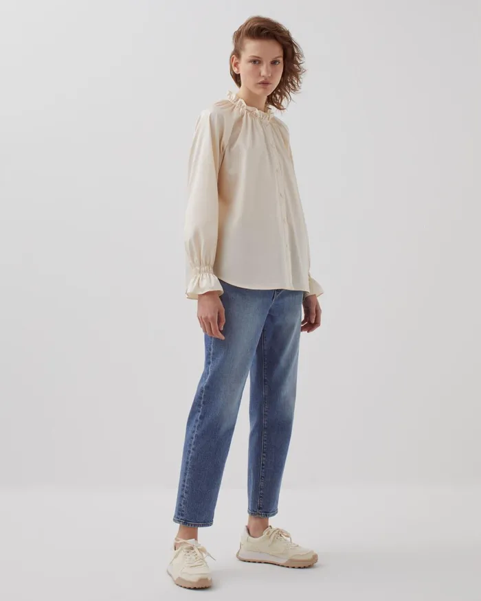 Women Ruffle Neck Shirt Pearled Ivory Comptoir Des Cotonniers Blouses and Shirts and Tops