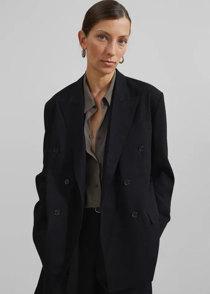 Women Sava Double Breasted Blazer 8211 Black The Frankie Shop Outerwear