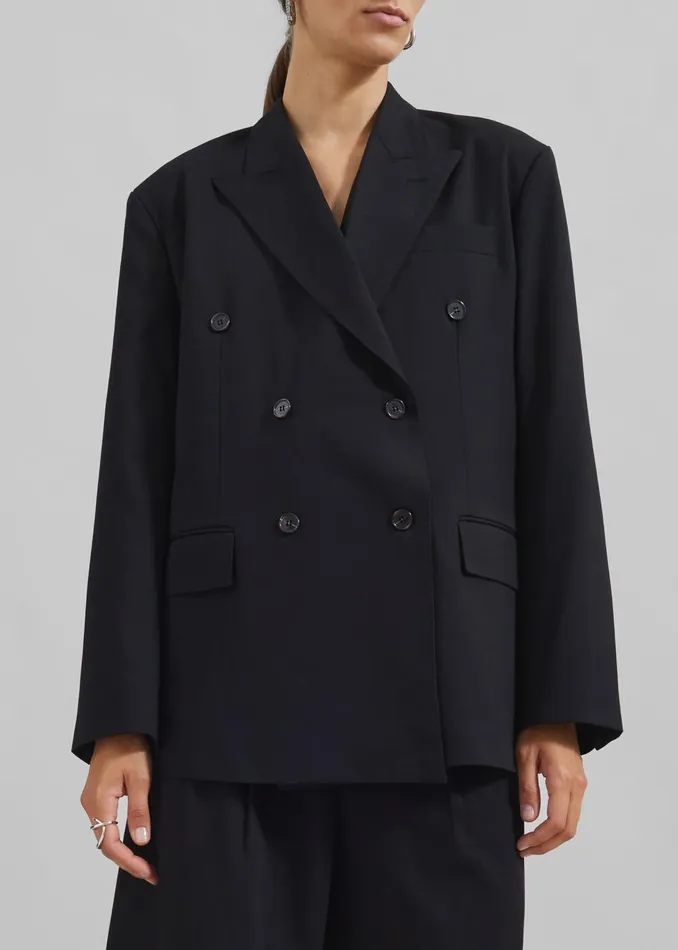 Women Sava Double Breasted Blazer 8211 Black The Frankie Shop Outerwear
