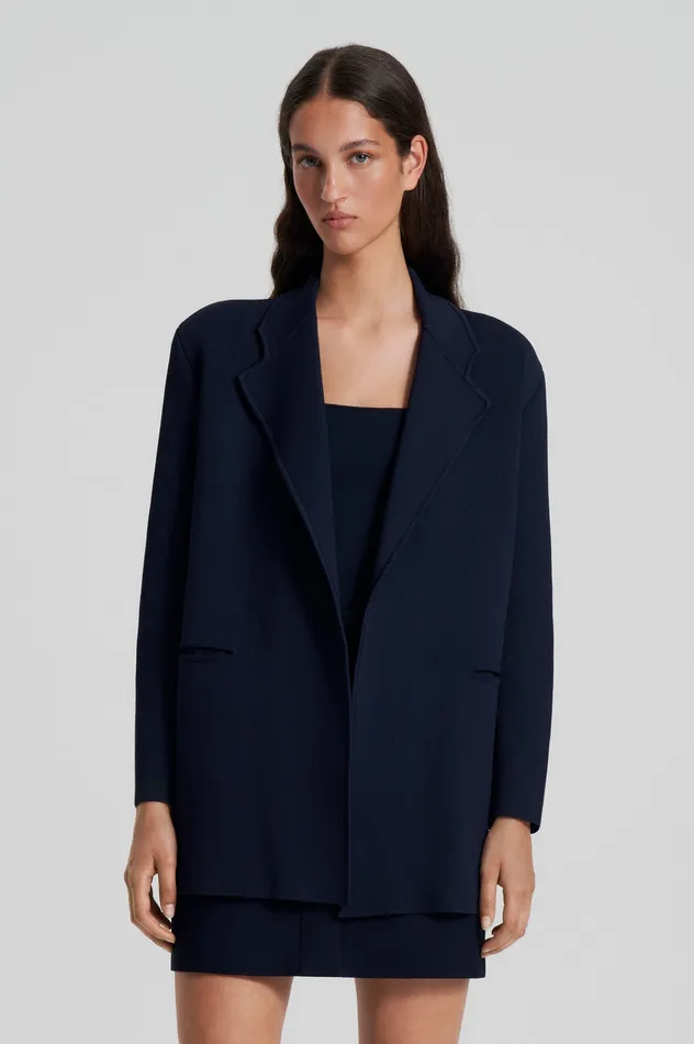 Women Scanlan Theodore CREPE KNIT LOOSE TAILORED JACKET NAVY Jackets Women Scanlan Theodore CREPE KNIT LOOSE TAILORED JACKET NAVY Jackets