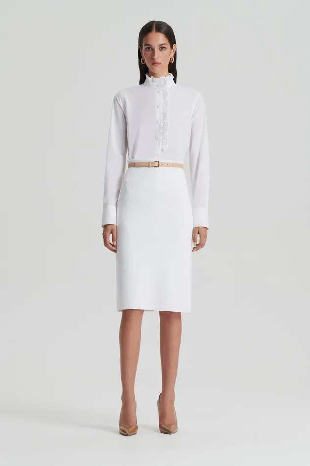 Women Scanlan Theodore CREPE KNIT PENCIL SKIRT WHITE Skirts