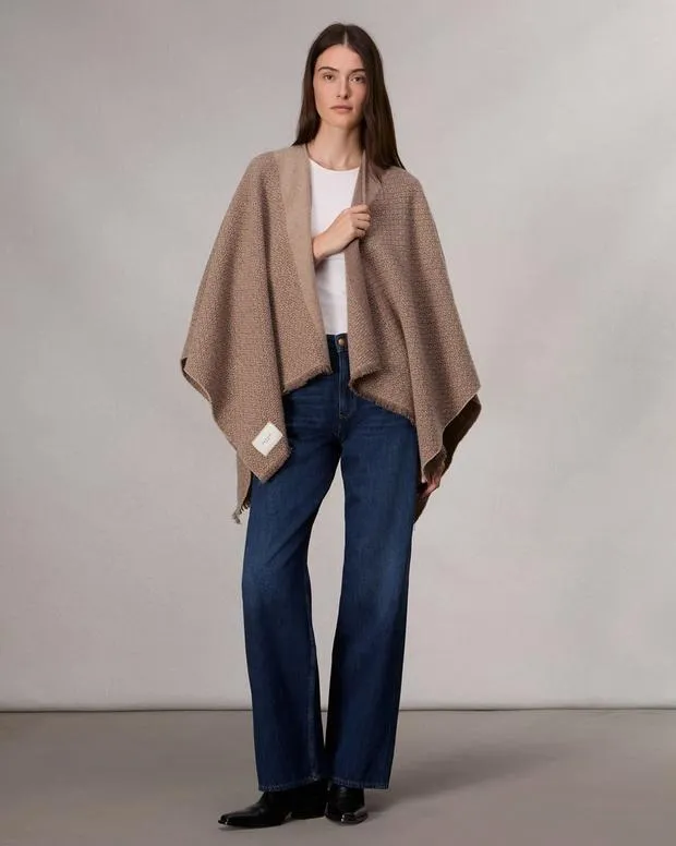 Women Scarves and Ponchos Rag and Bone Joni Reversible Poncho Walnut Biscuit