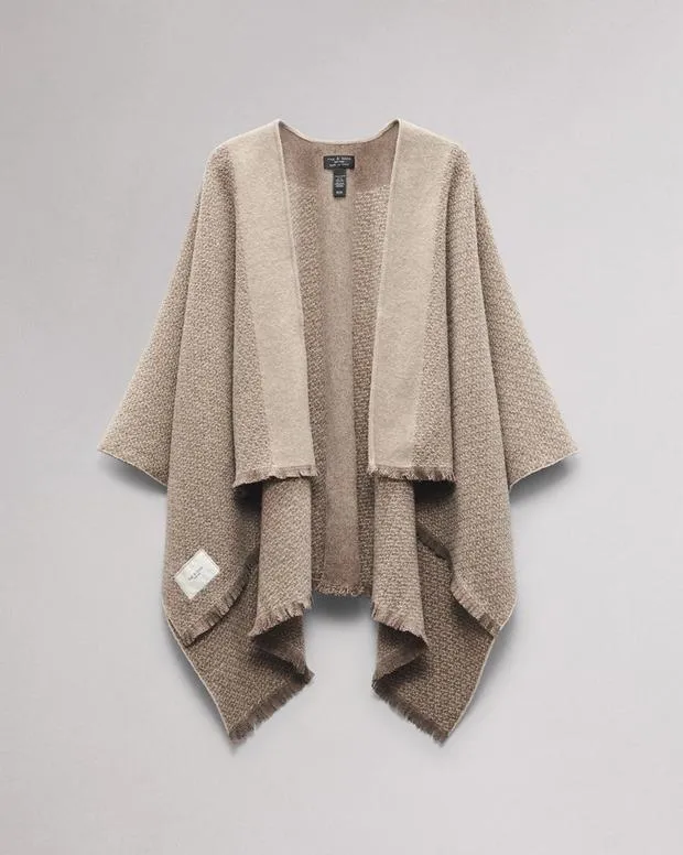 Women Scarves and Ponchos Rag and Bone Joni Reversible Poncho Walnut Biscuit