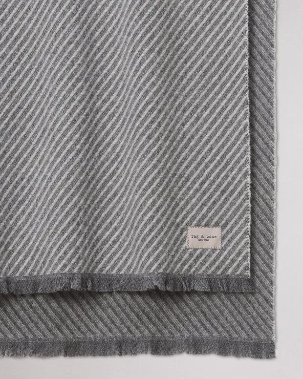 Women Scarves and Ponchos Rag and Bone Joni Stripe Wool Scarf Mid Grey Greige
