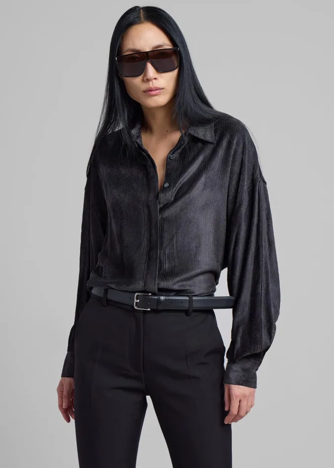Women Serin Corduroy Shirt 8211 Black The Frankie Shop Tops