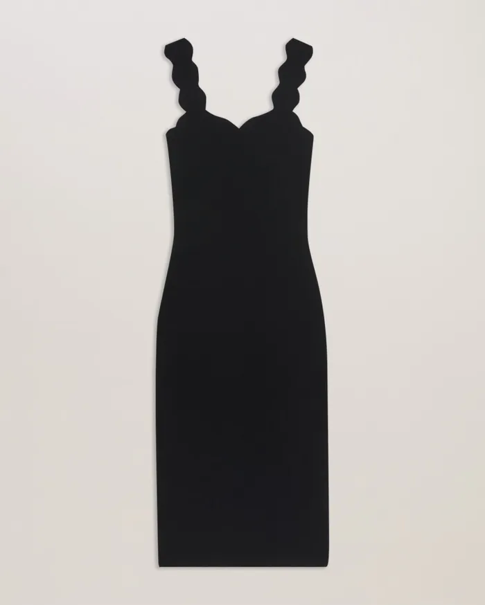 Women SHARMAY 8211 Scallop Detail Midi Knit Dress Black Ted Baker Dresses