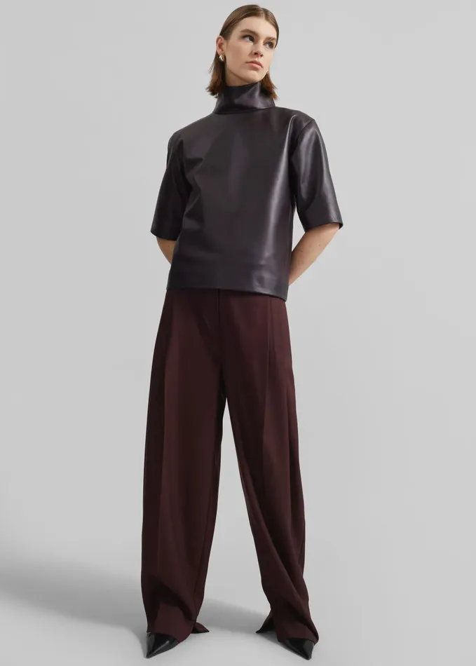Women Shiloh Leather Mock Neck Top 8211 Dark Plum The Frankie Shop Tops
