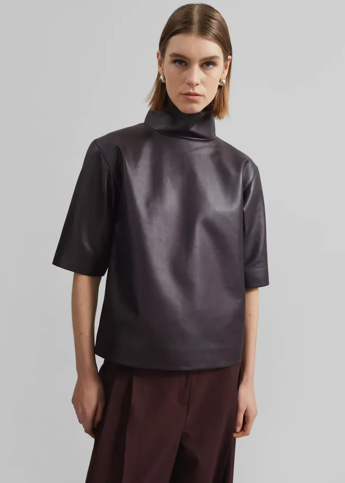 Women Shiloh Leather Mock Neck Top 8211 Dark Plum The Frankie Shop Tops