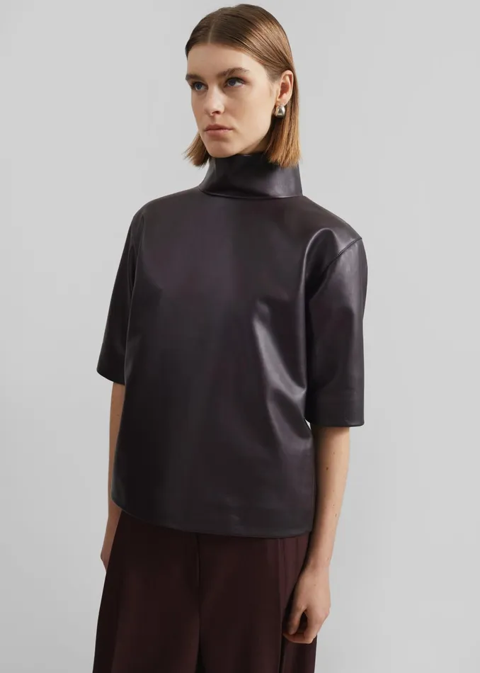 Women Shiloh Leather Mock Neck Top 8211 Dark Plum The Frankie Shop Tops