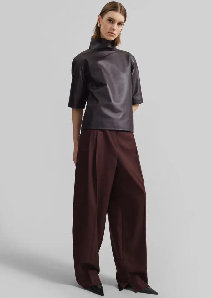 Women Shiloh Leather Mock Neck Top 8211 Dark Plum The Frankie Shop Tops