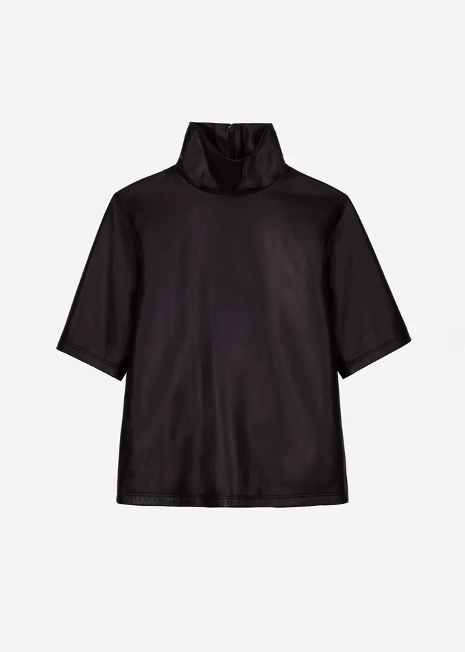 Women Shiloh Leather Mock Neck Top 8211 Dark Plum The Frankie Shop Tops