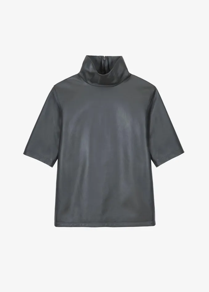 Women Shiloh Leather Mock Neck Top 8211 Khaki The Frankie Shop Tops