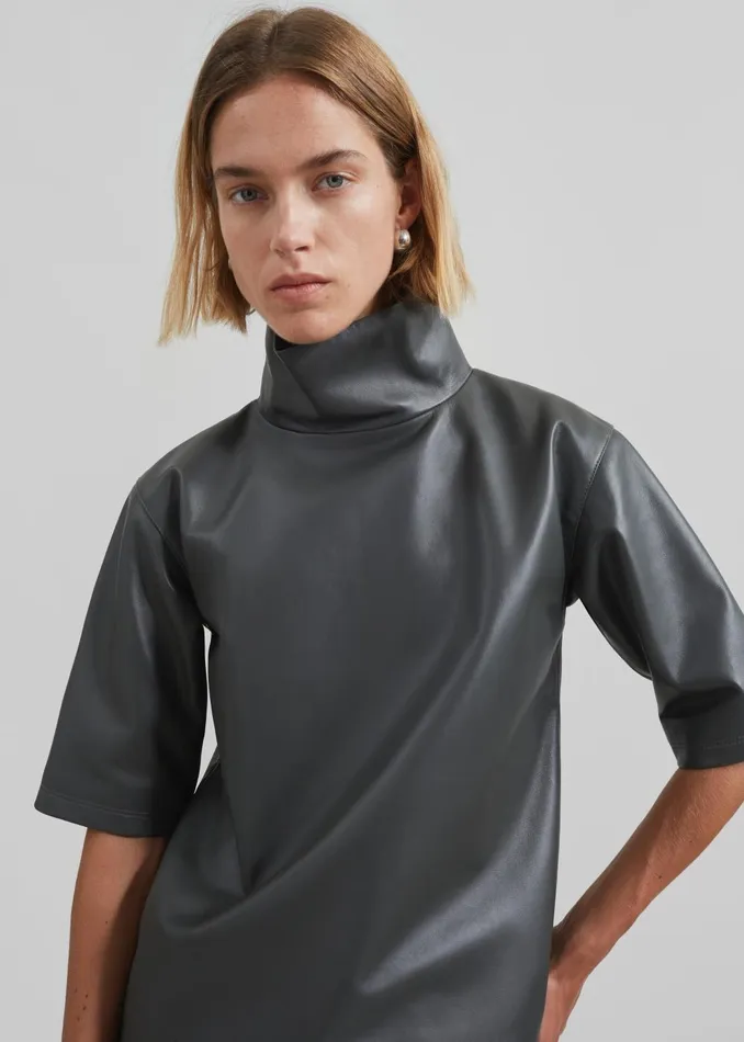 Women Shiloh Leather Mock Neck Top 8211 Khaki The Frankie Shop Tops